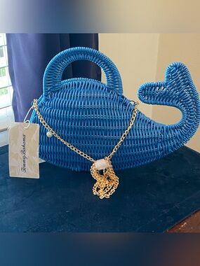 Tommy Bahama Blue and Gold Wicker Crossbody Bag Perfect for the summer! NWT